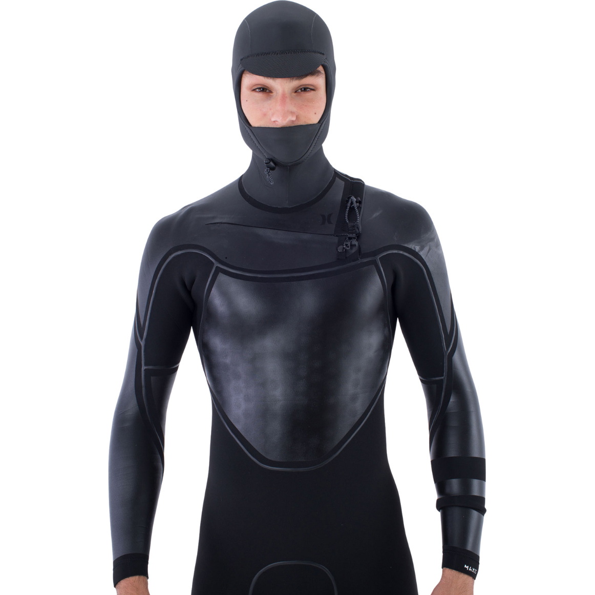 2025 Hurley Heren Max 5/3+mm Met Capuchon Borst Ritssluiting Wetsuit MFS0011503 - Black